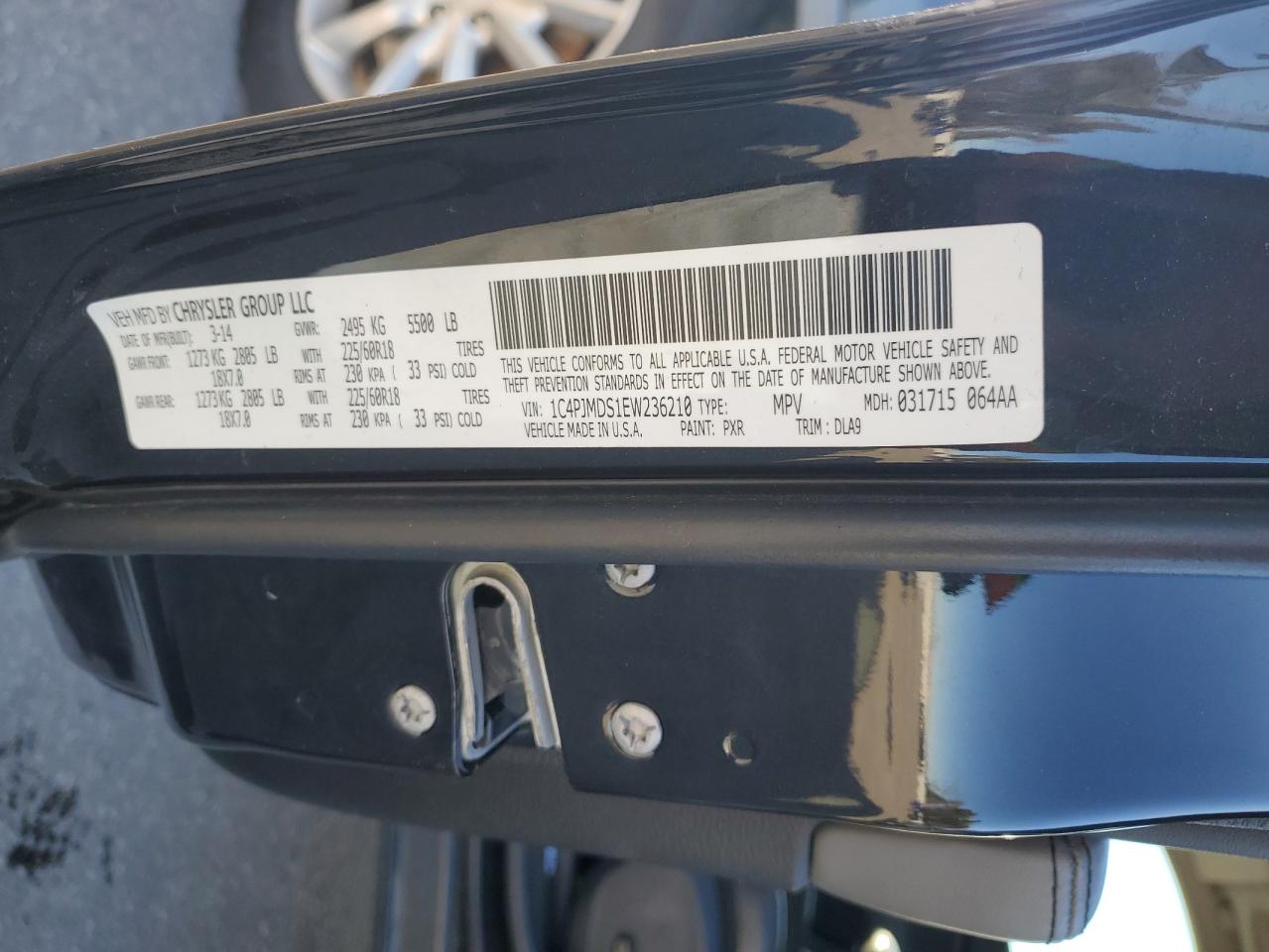 2014 Jeep Grand Cherokee VIN 1C4PJMDS1EW236210 Copart auction photo, front end damage thumbnail 13