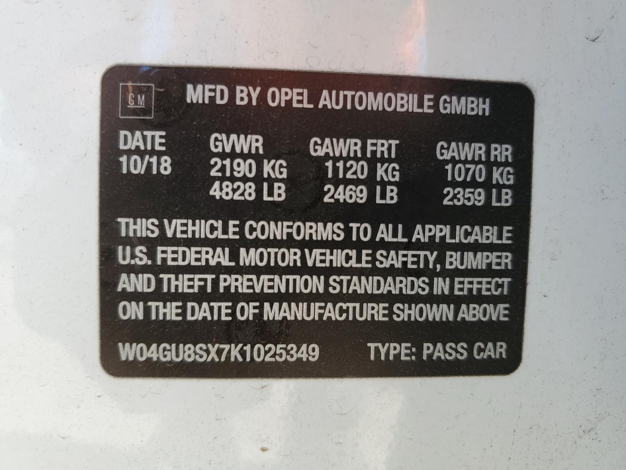 2019 Buick Regal VIN W04GU8SX7K1025349 Copart auction photo, side damage thumbnail 13