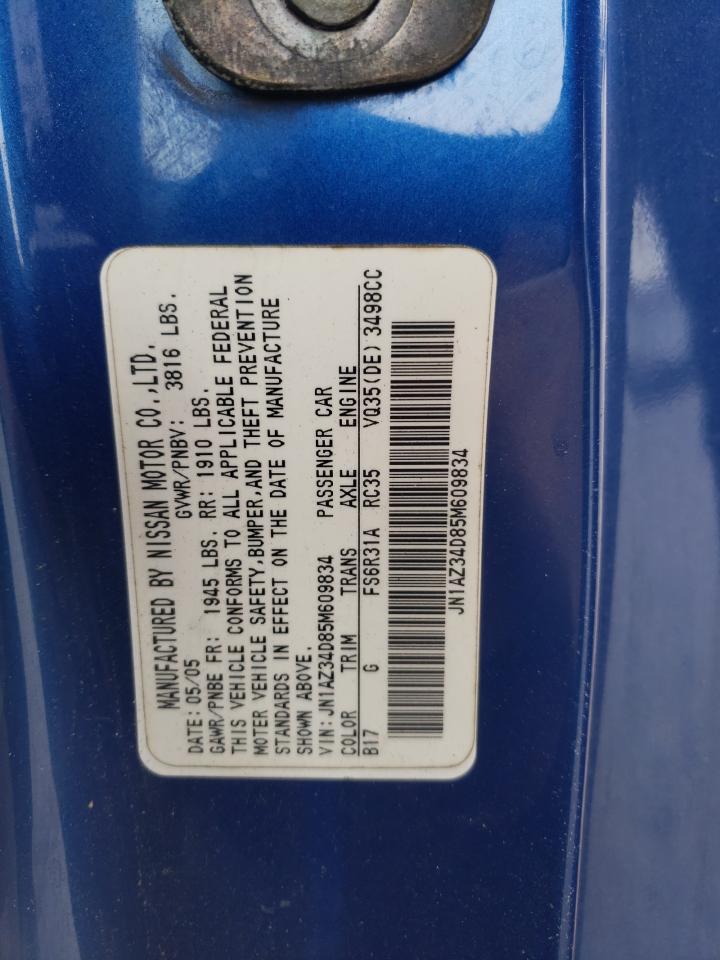 2005 Nissan 350Z VIN JN1AZ34D85M609834 Copart auction photo, front end damage thumbnail 15