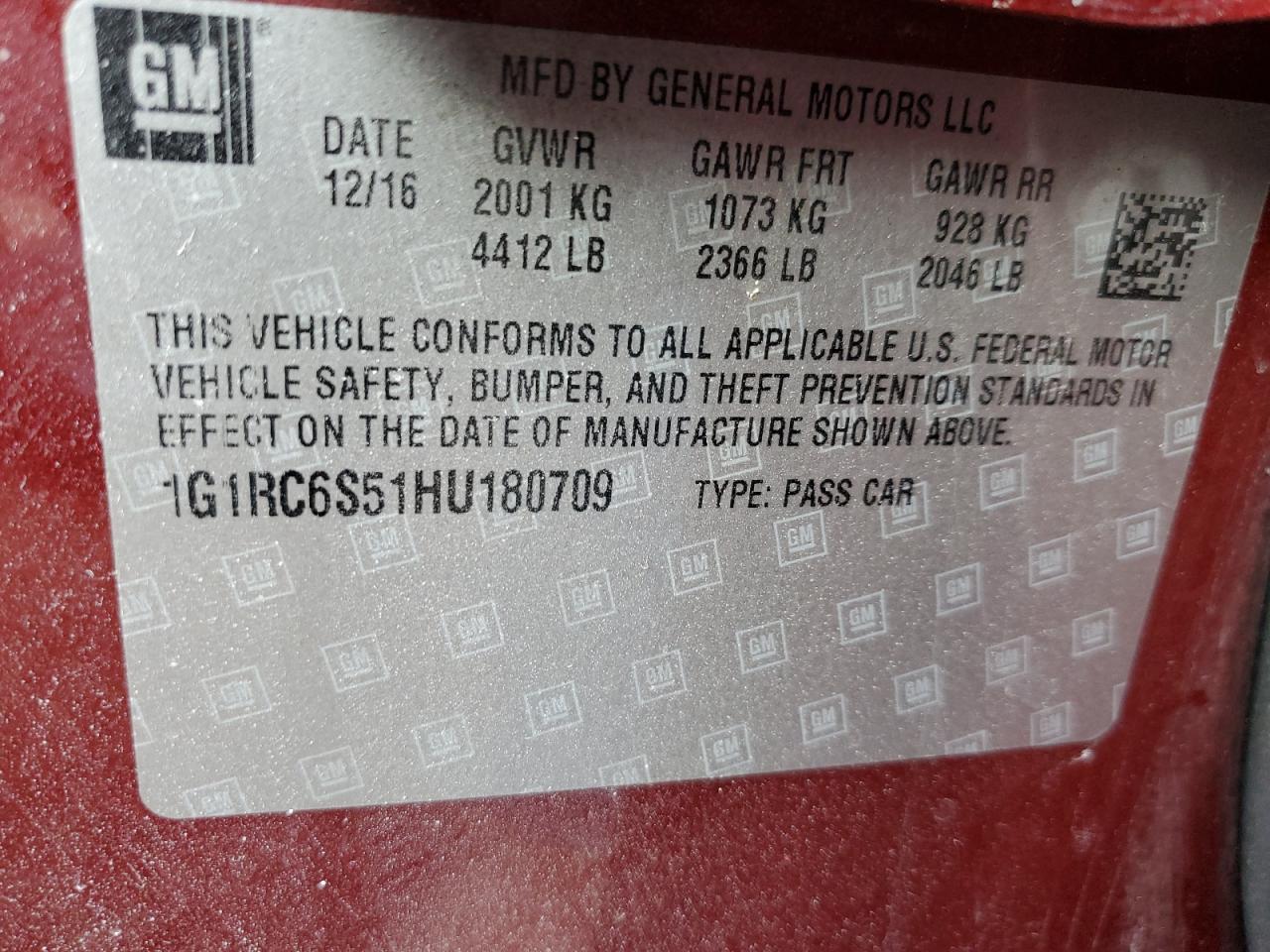 2017 Chevrolet Volt VIN 1G1RC6S51HU180709 Copart auction photo, front end damage thumbnail 14