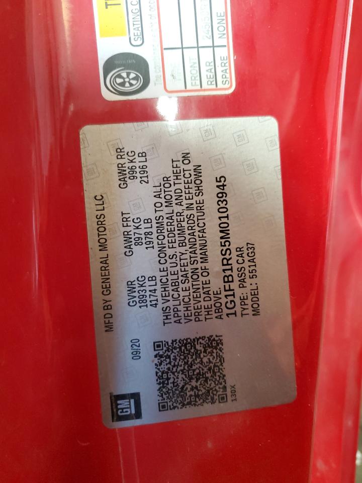 2021 Chevrolet Camaro VIN 1G1FB1RS5M0103945 Copart auction photo, all over damage thumbnail 13