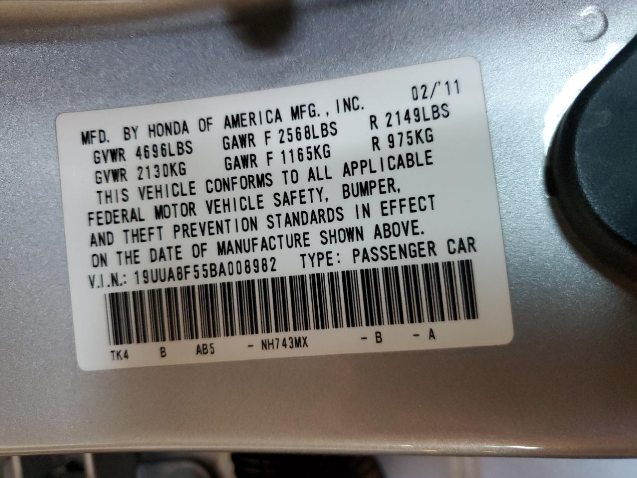 2011 Acura TL VIN 19UUA8F55BA008982 Copart auction photo, rear end damage thumbnail 14
