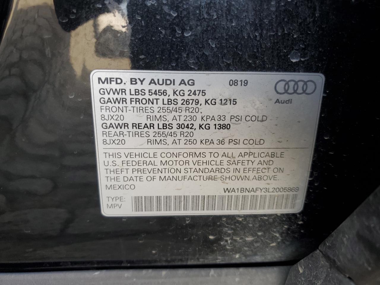 2020 Audi Q5 VIN WA1BNAFY3L2005869 Copart auction photo, front end damage thumbnail 14