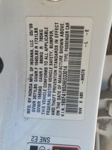 2009 Honda Civic VIN 19XFA16539E033014 Copart auction photo, front end damage thumbnail 12