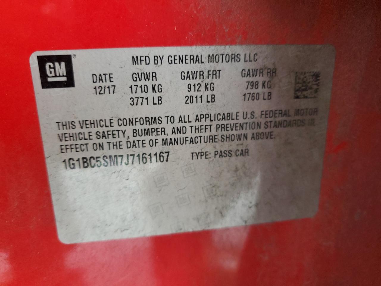 2018 Chevrolet Cruze VIN 1G1BC5SM7J7161167 Copart auction photo, front end / side damage thumbnail 12