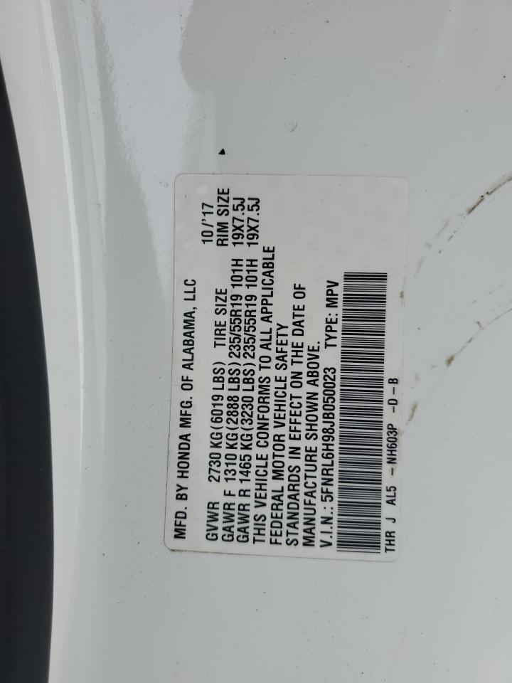 2018 Honda Odyssey VIN 5FNRL6H98JB050023 Copart auction photo, front end / minor dent/scratches damage thumbnail 13