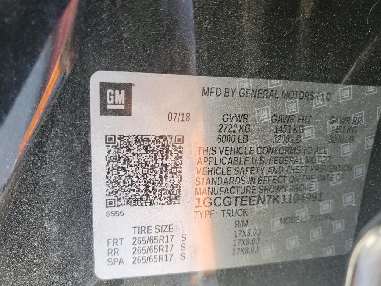 2019 Chevrolet Colorado VIN 1GCGTEEN7K1104991 Copart auction photo, front end / undercarriage damage thumbnail 12