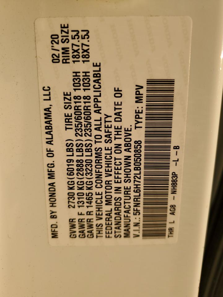 2020 Honda Odyssey VIN 5FNRL6H72LB050858 Copart auction photo, rear end / front end damage thumbnail 13