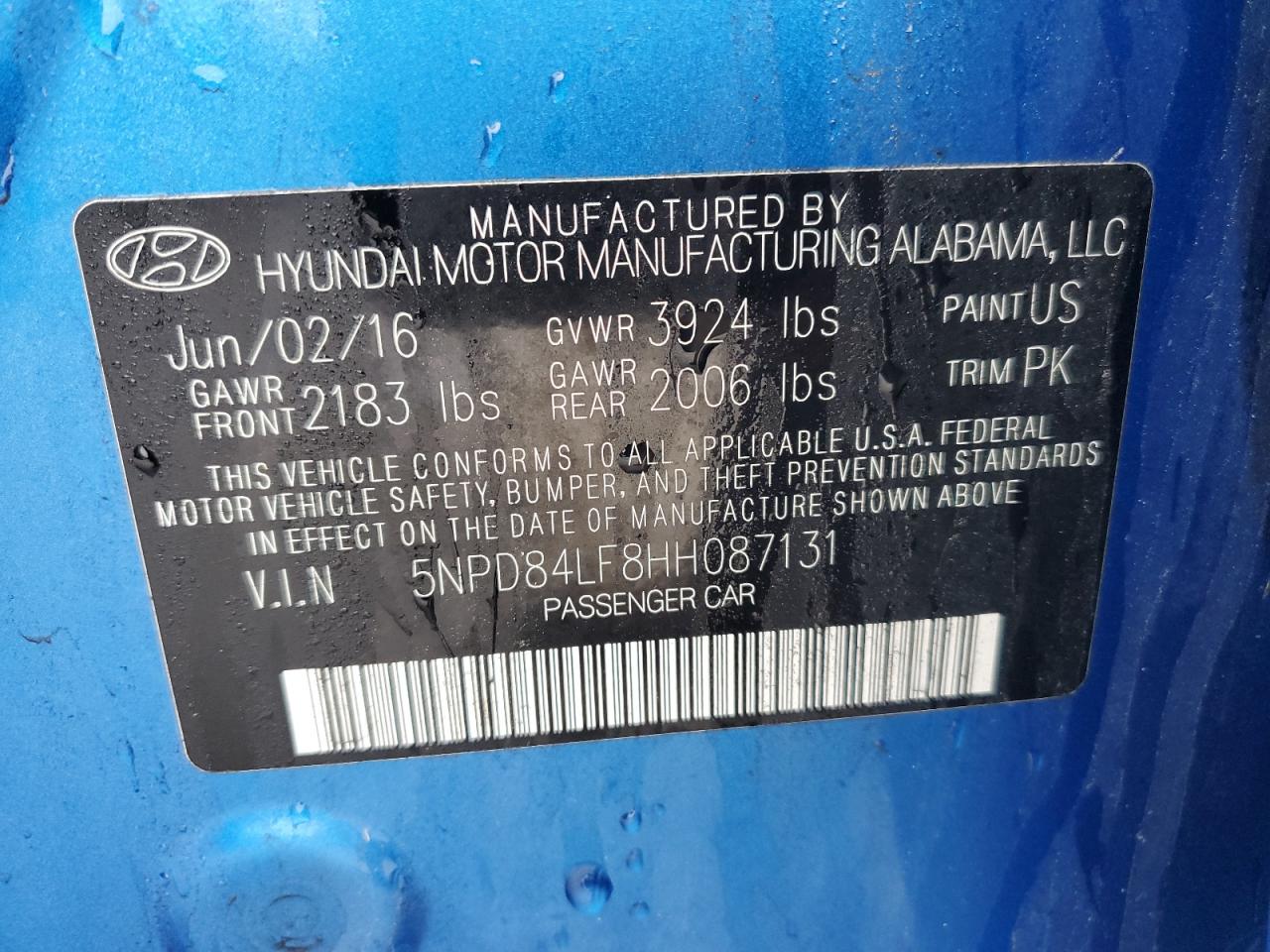 2017 Hyundai Elantra VIN 5NPD84LF8HH087131 Copart auction photo, side damage thumbnail 12
