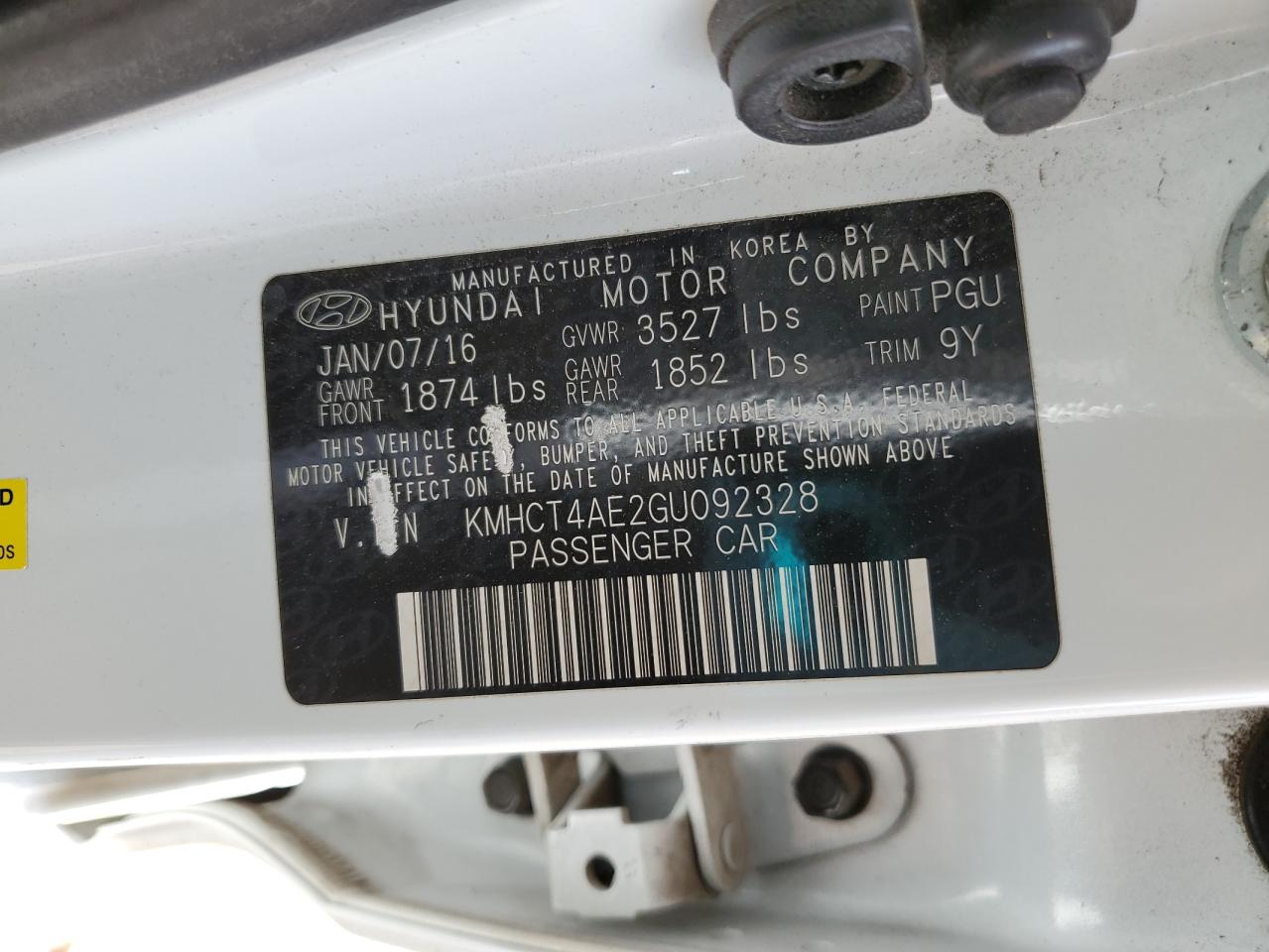 2016 Hyundai Accent VIN KMHCT4AE2GU092328 Copart auction photo, rear end damage thumbnail 14