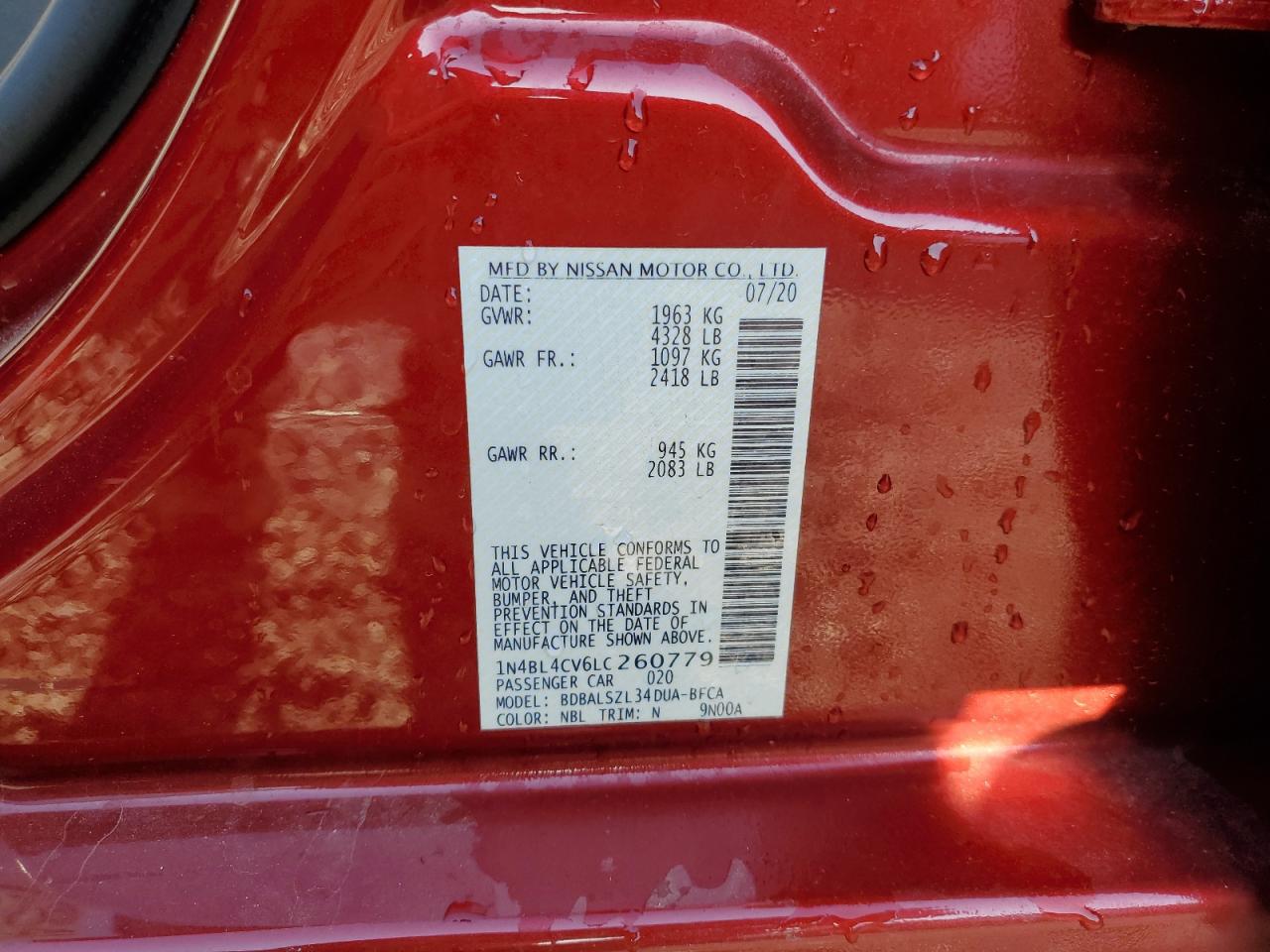 2020 Nissan Altima VIN 1N4BL4CV6LC260779 Copart auction photo, front end damage thumbnail 12