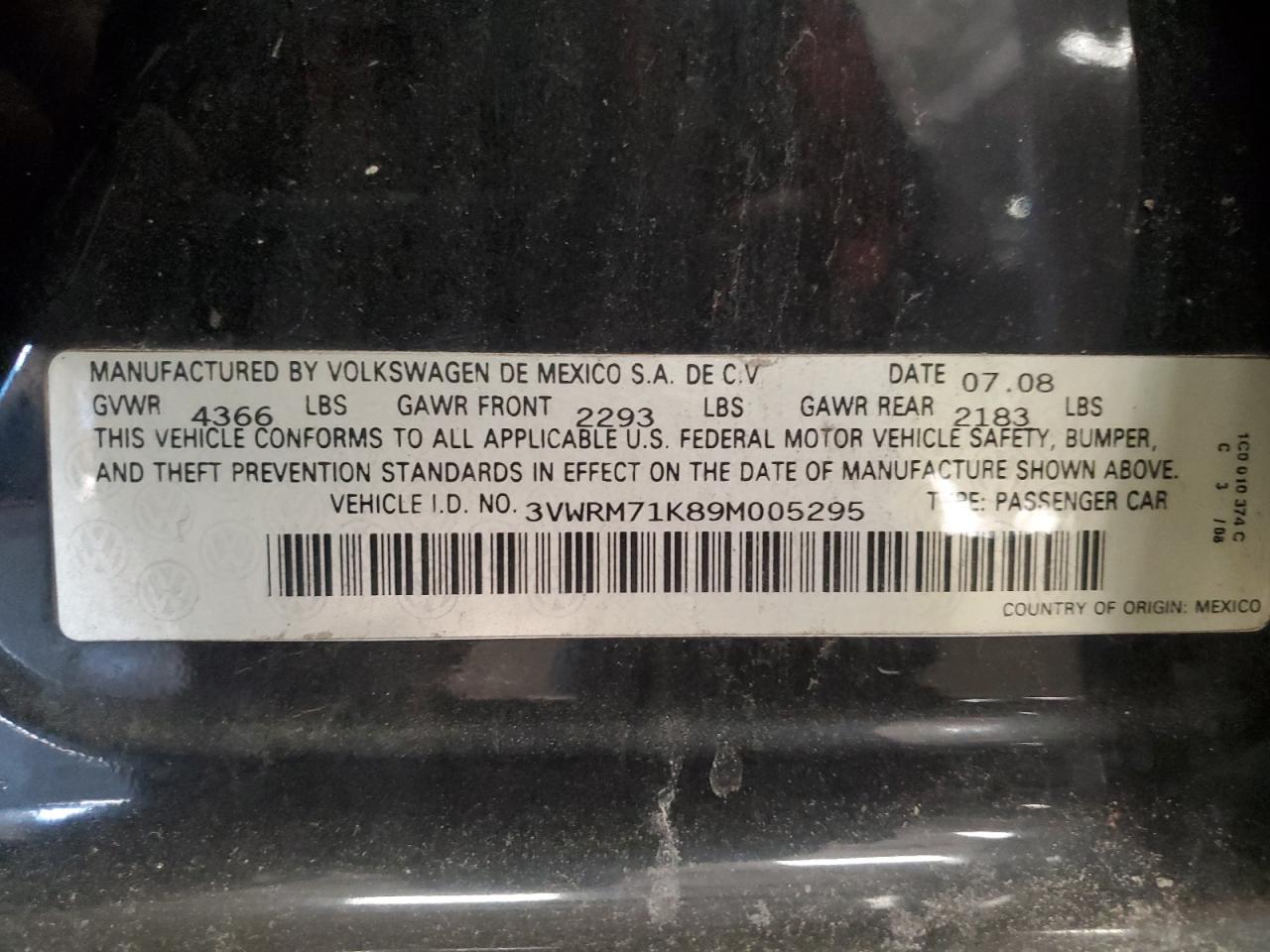 2009 Volkswagen Jetta VIN 3VWRM71K89M005295 Copart auction photo, front end / side damage thumbnail 12