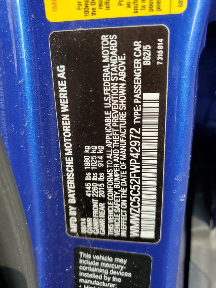 2015 MINI Cooper VIN WMWZC5C52FWP42972 Copart auction photo, side / rear end damage thumbnail 12