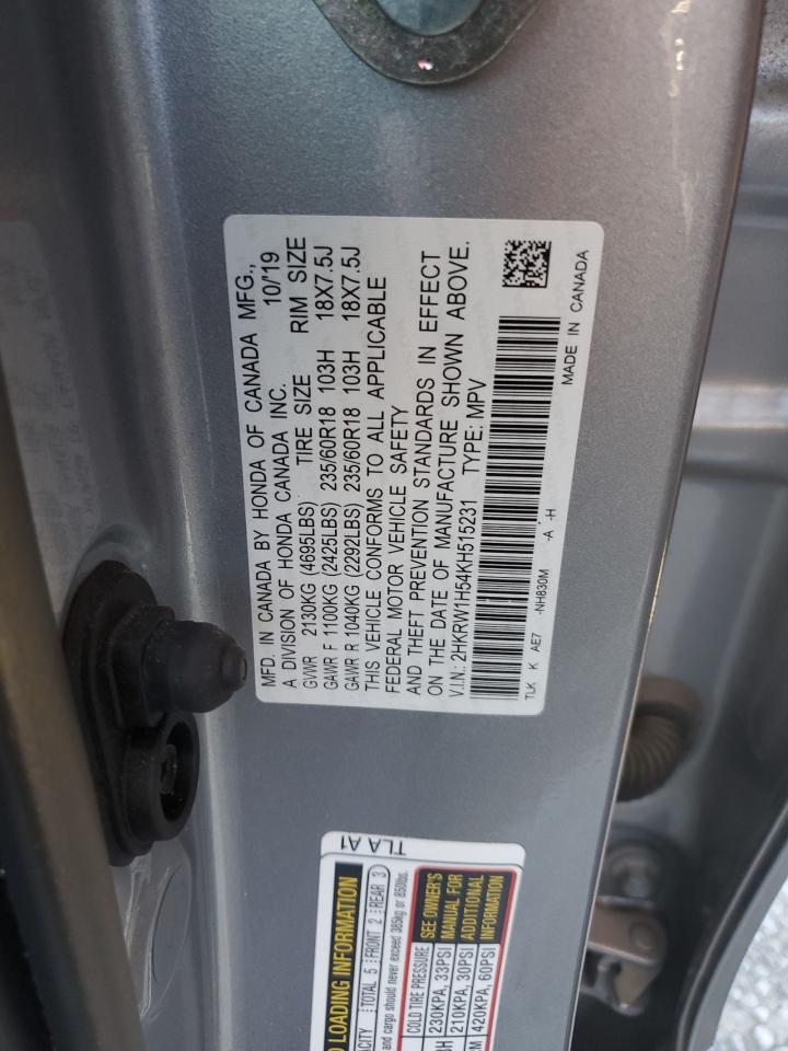 2019 Honda CR-V VIN 2HKRW1H54KH515231 Copart auction photo, rear end / minor dent/scratches damage thumbnail 13