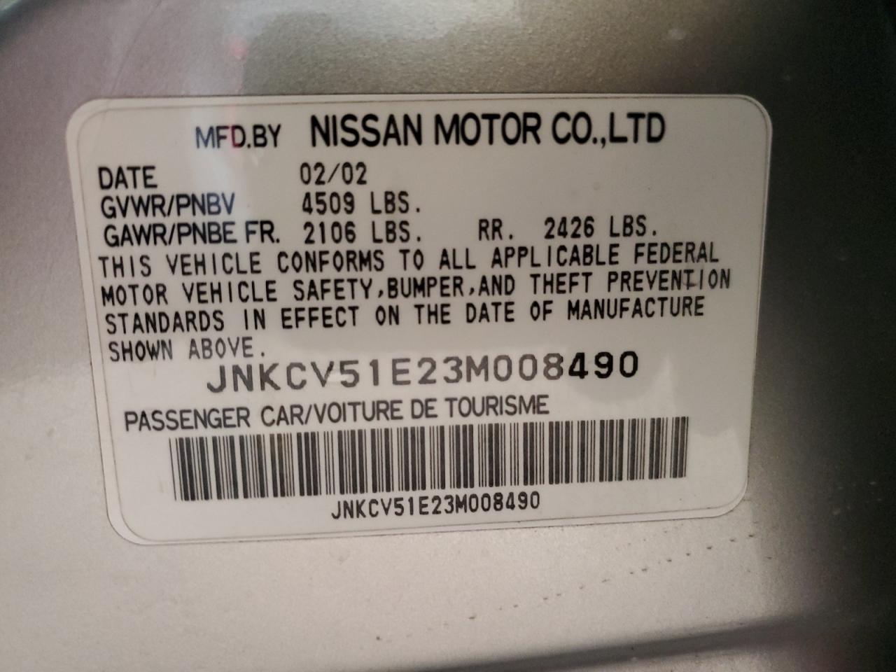 2003 Infiniti G VIN JNKCV51E23M008490 Copart auction photo, front end damage thumbnail 12