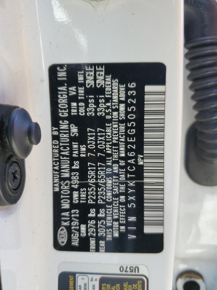 2014 KIA Sorento VIN 5XYKTCA62EG505236 Copart auction photo, rear end / side damage thumbnail 12
