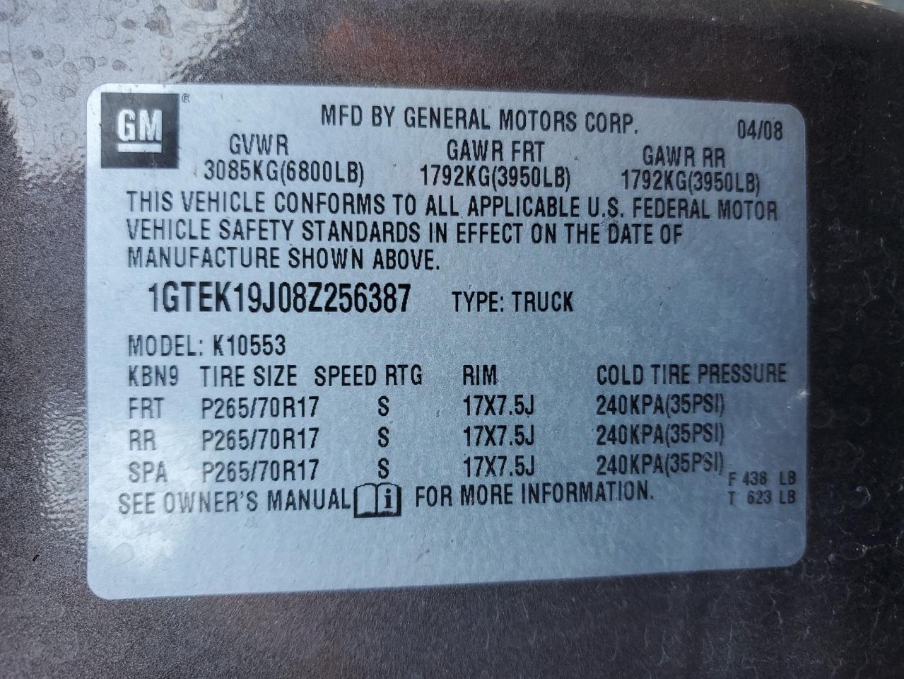 2008 GMC Sierra VIN 1GTEK19J08Z256387 Copart auction photo, all over damage thumbnail 12
