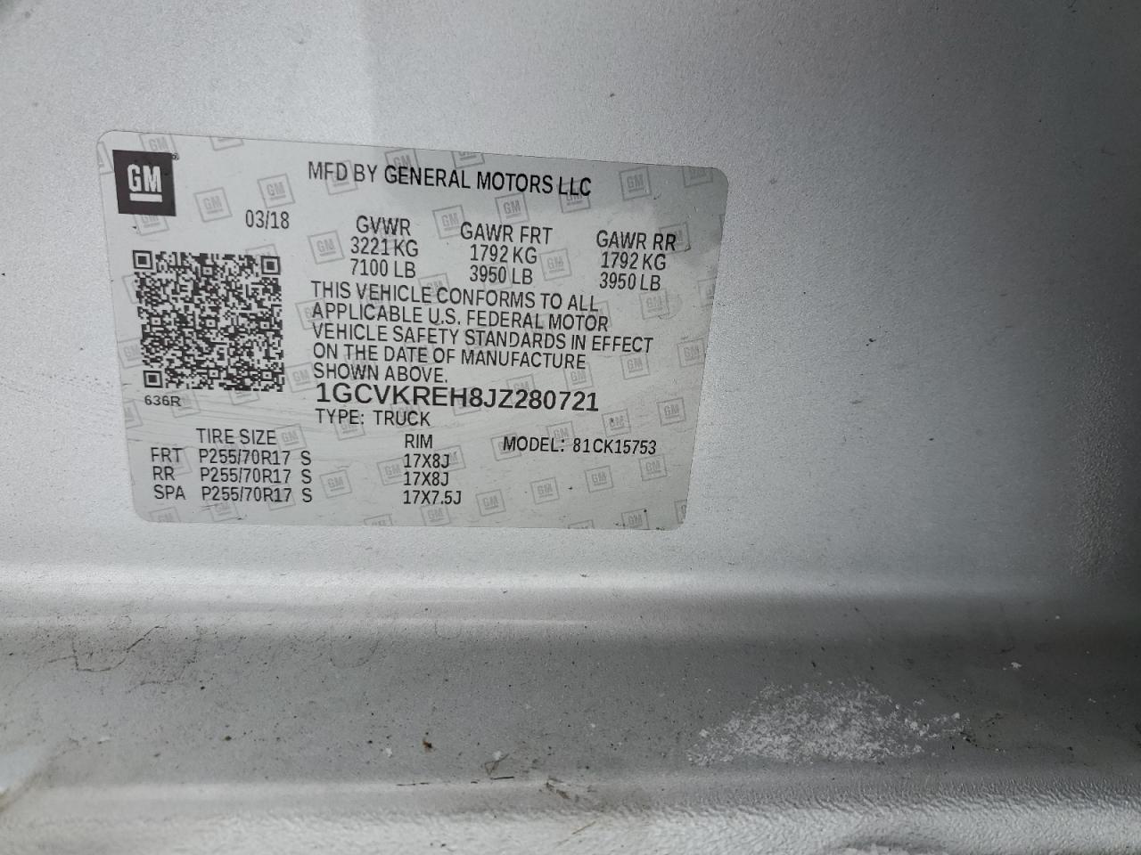 2018 Chevrolet Silverado VIN 1GCVKREH8JZ280721 Copart auction photo, side / rear end damage thumbnail 12