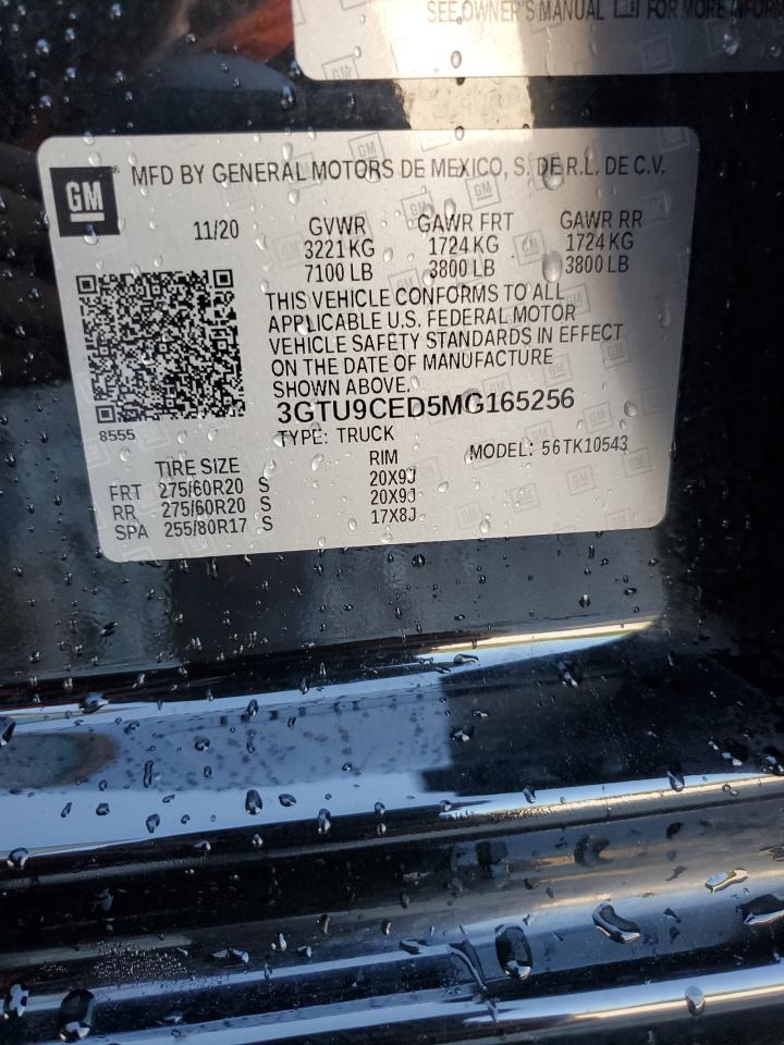 2021 GMC Sierra VIN 3GTU9CED5MG165256 Copart auction photo, front end damage thumbnail 12