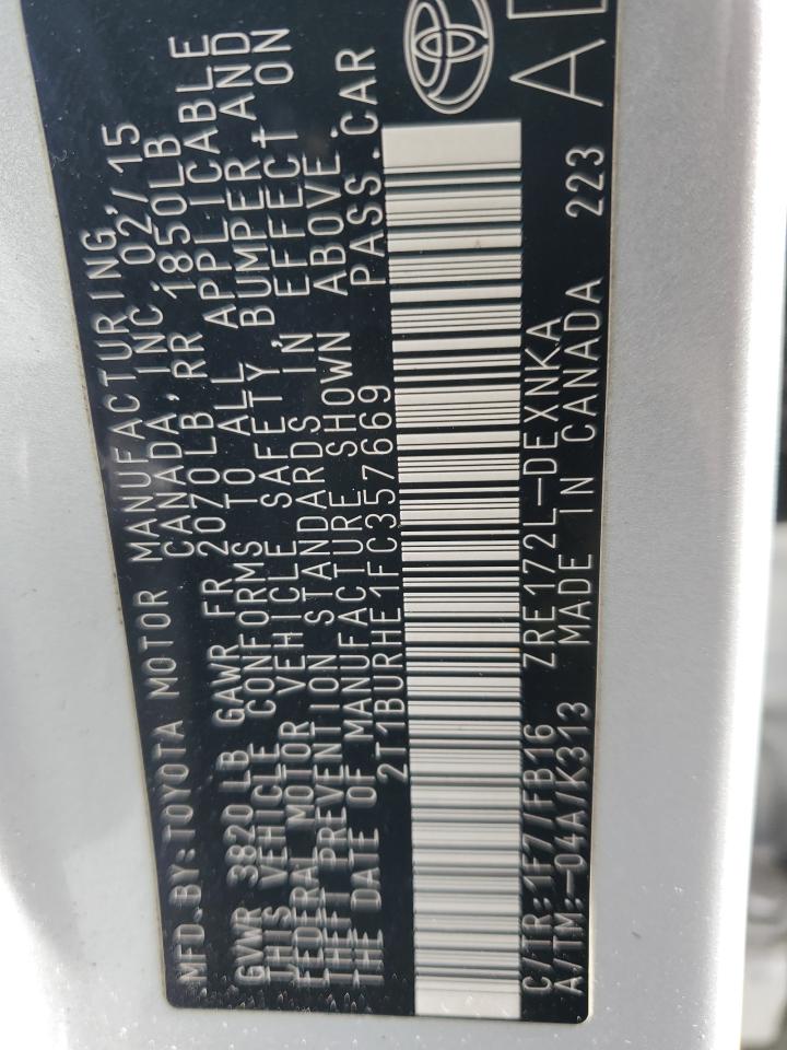 2015 Toyota Corolla VIN 2T1BURHE1FC357669 Copart auction photo, front end damage thumbnail 13