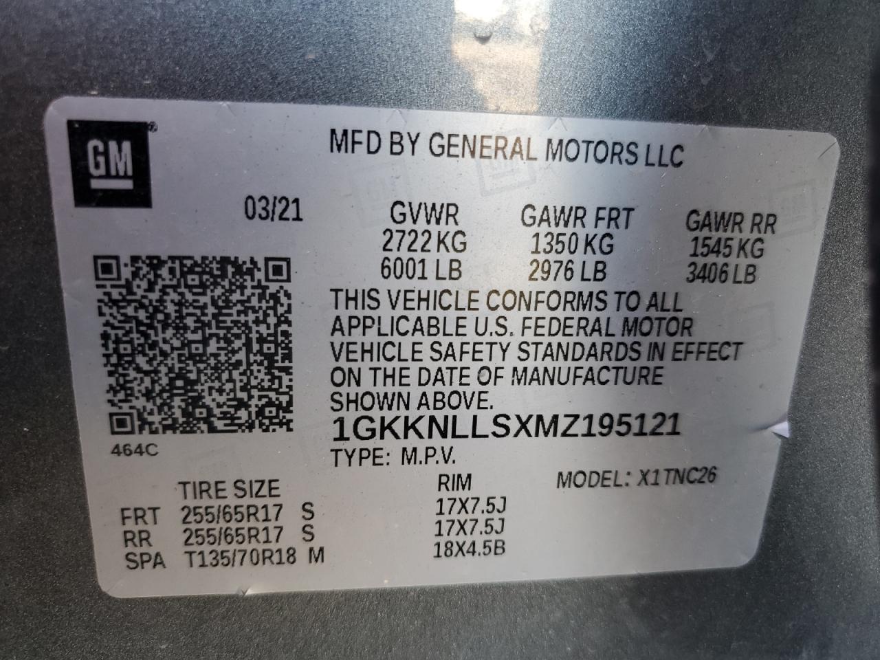 2021 GMC Acadia VIN 1GKKNLLSXMZ195121 Copart auction photo, front end / rear end damage thumbnail 14