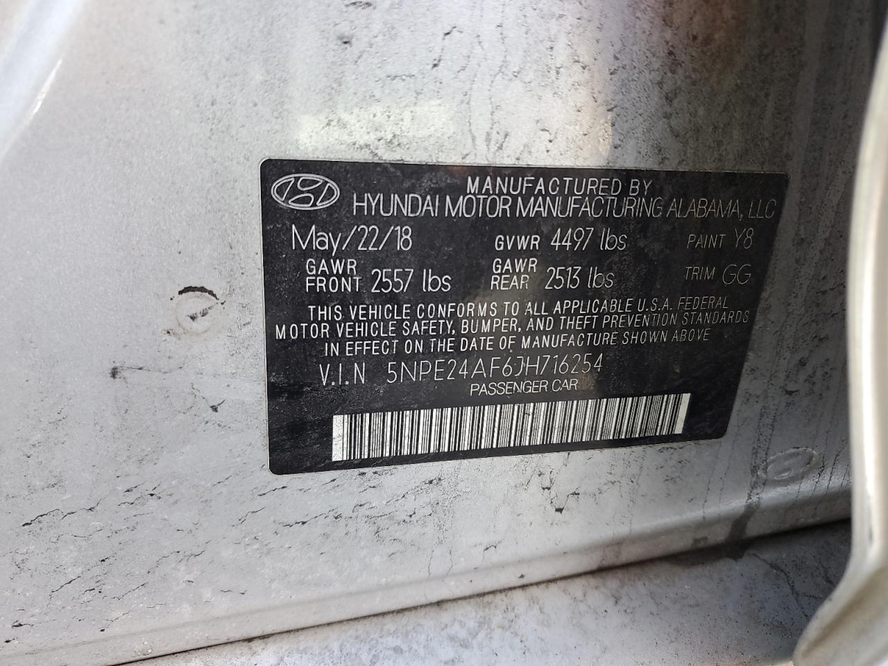 2018 Hyundai Sonata VIN 5NPE24AF6JH716254 Copart auction photo, vandalism / rear end damage thumbnail 12