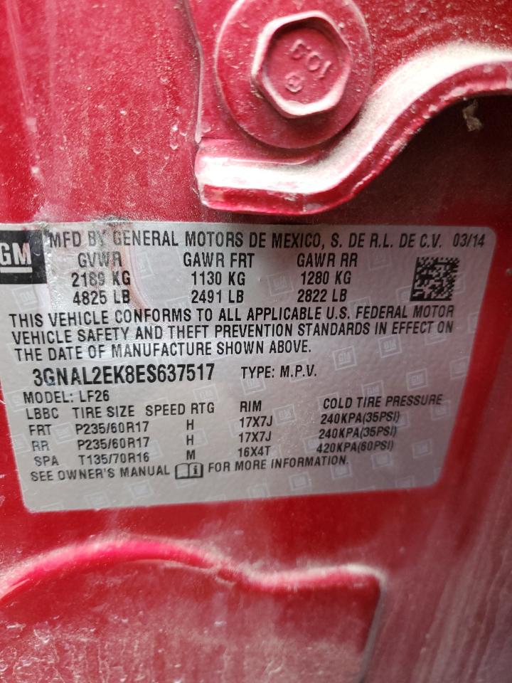 2014 Chevrolet Captiva VIN 3GNAL2EK8ES637517 Copart auction photo, rear end / front end damage thumbnail 13