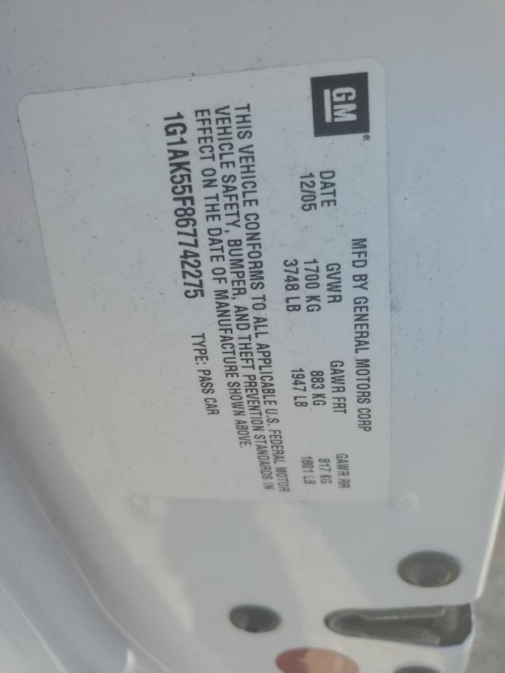 2006 Chevrolet Cobalt VIN 1G1AK55F867742275 Copart auction photo, front end / mechanical damage thumbnail 12