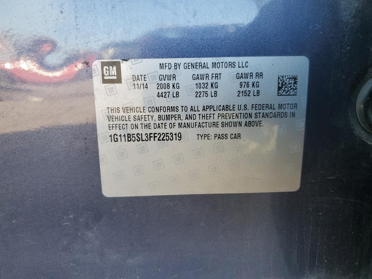 2015 Chevrolet Malibu VIN 1G11B5SL3FF225319 Copart auction photo, all over damage thumbnail 12