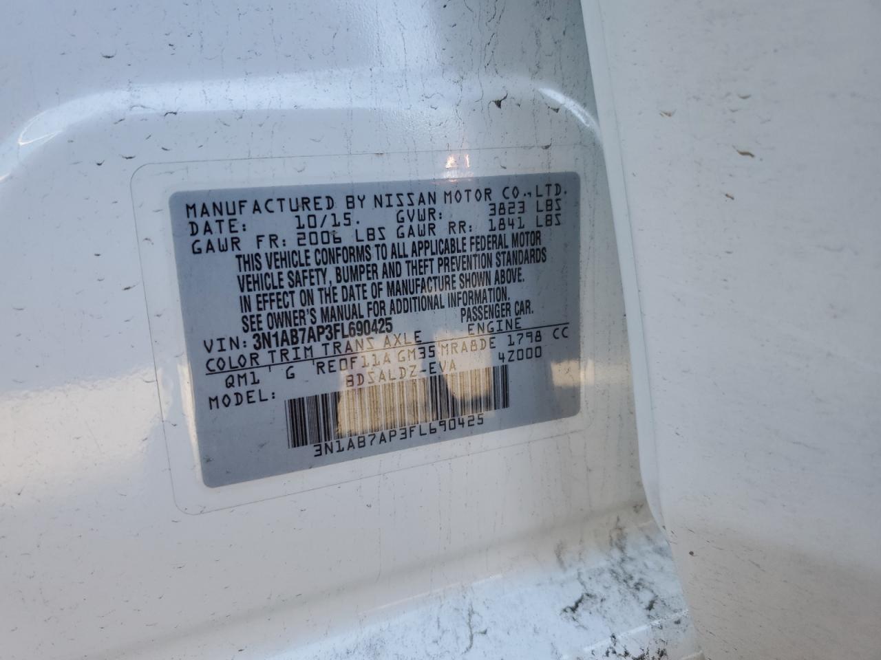 2015 Nissan Sentra VIN 3N1AB7AP3FL690425 Copart auction photo, front end damage thumbnail 14