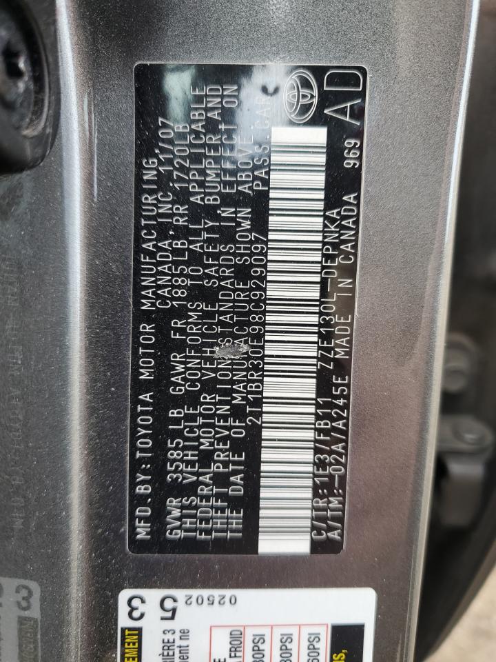 2008 Toyota Corolla VIN 2T1BR30E98C929097 Copart auction photo, front end / rear end damage thumbnail 12