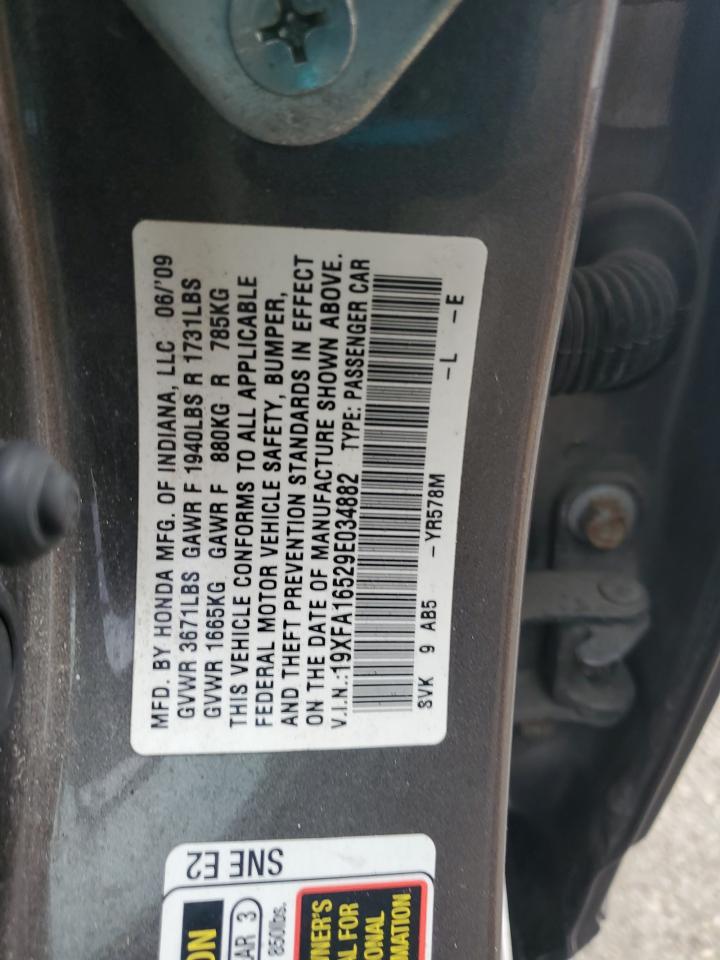 2009 Honda Civic VIN 19XFA16529E034882 Copart auction photo, front end / undercarriage damage thumbnail 12