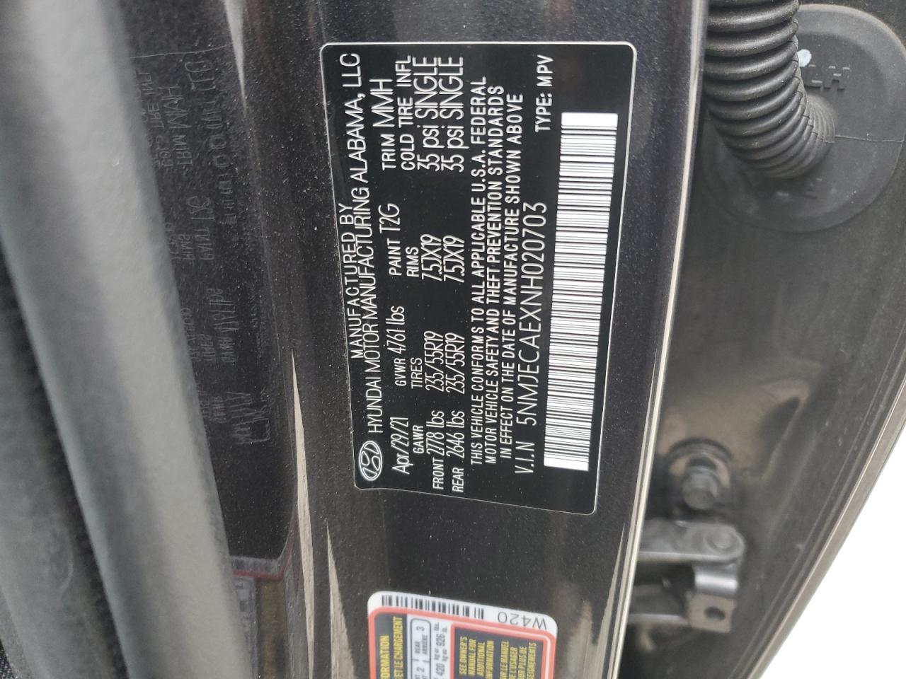 2022 Hyundai Tucson VIN 5NMJECAEXNH020703 Copart auction photo, front end / minor dent/scratches damage thumbnail 15