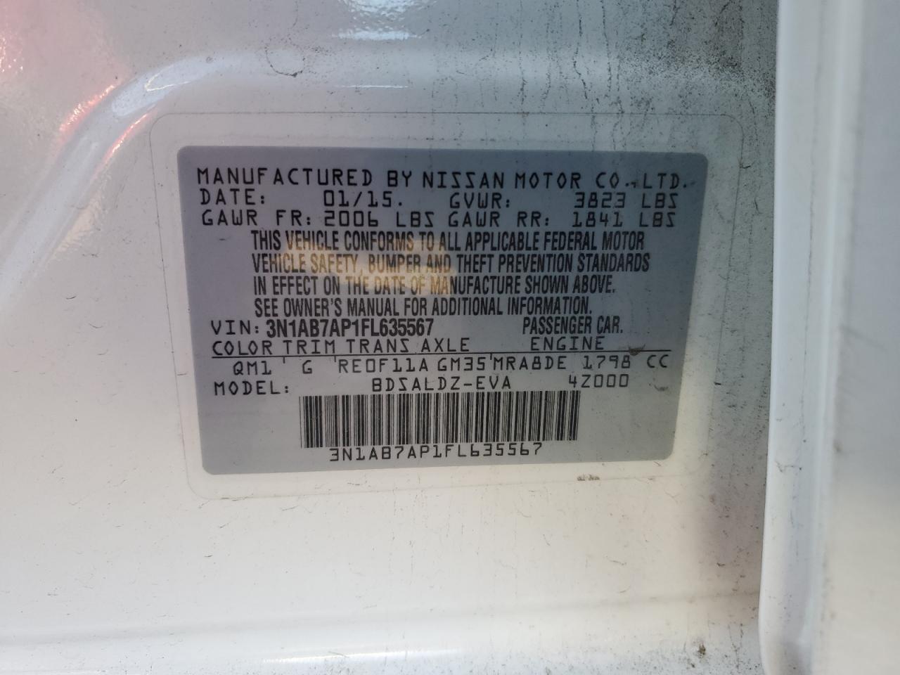 2015 Nissan Sentra VIN 3N1AB7AP1FL635567 Copart auction photo, rear end / front end damage thumbnail 14