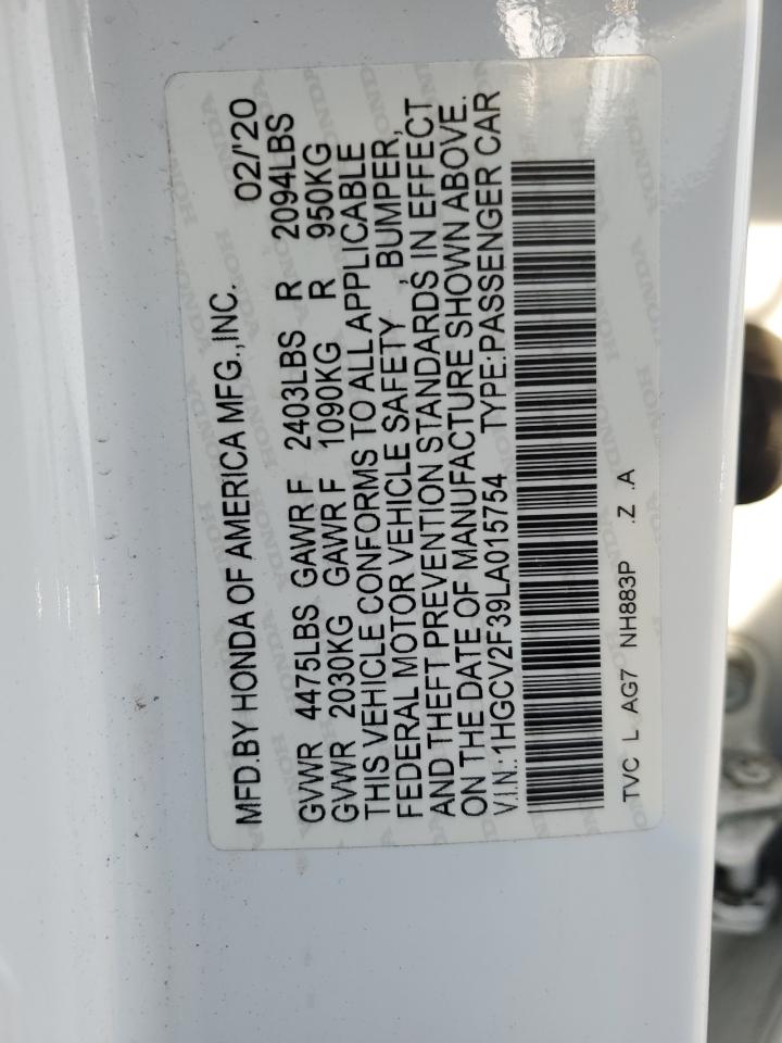 2020 Honda Accord VIN 1HGCV2F39LA015754 Copart auction photo, side / minor dent/scratches damage thumbnail 12