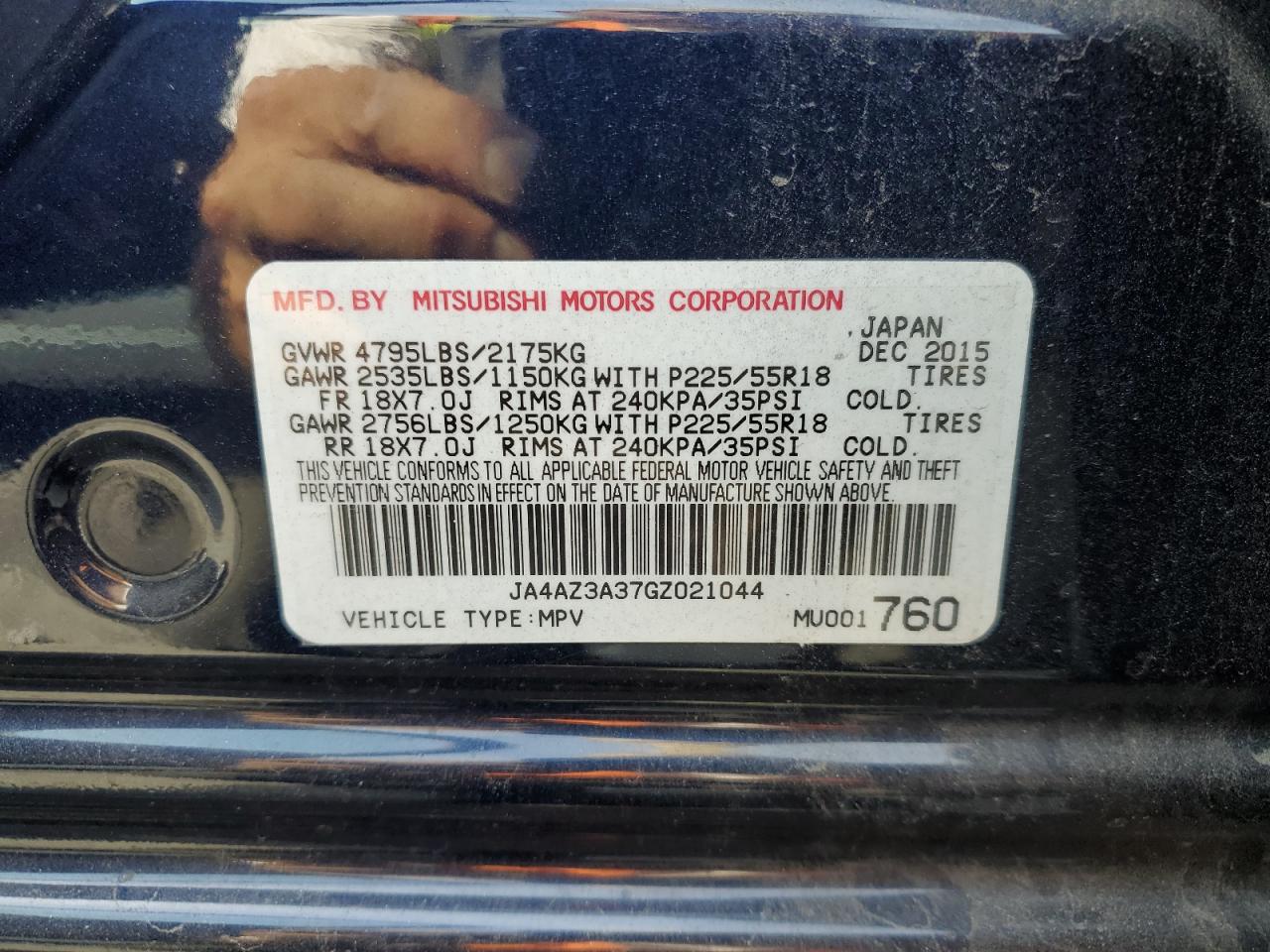 2016 Mitsubishi Outlander VIN JA4AZ3A37GZ021044 Copart auction photo, front end damage thumbnail 13