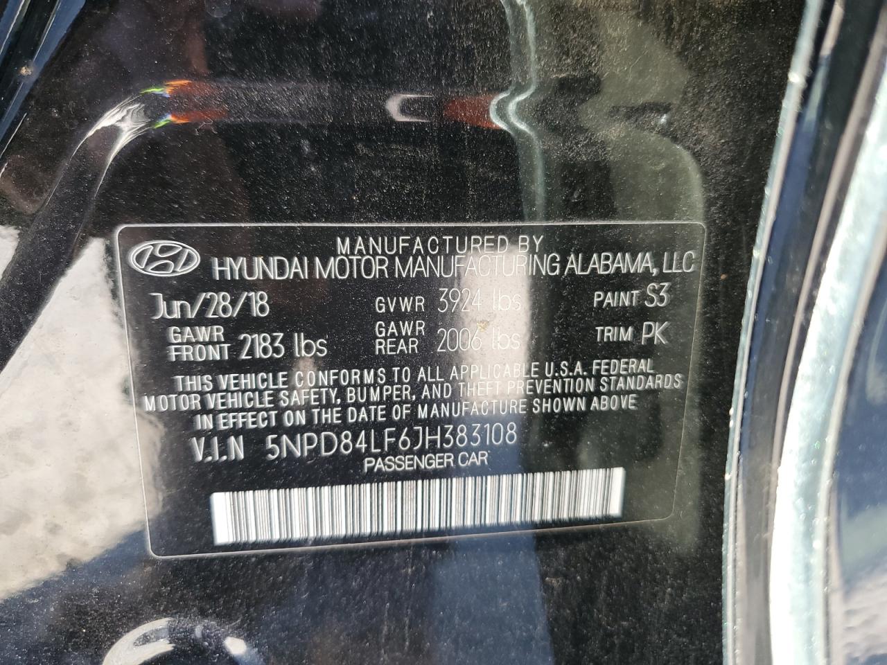 2018 Hyundai Elantra VIN 5NPD84LF6JH383108 Copart auction photo, front end damage thumbnail 12