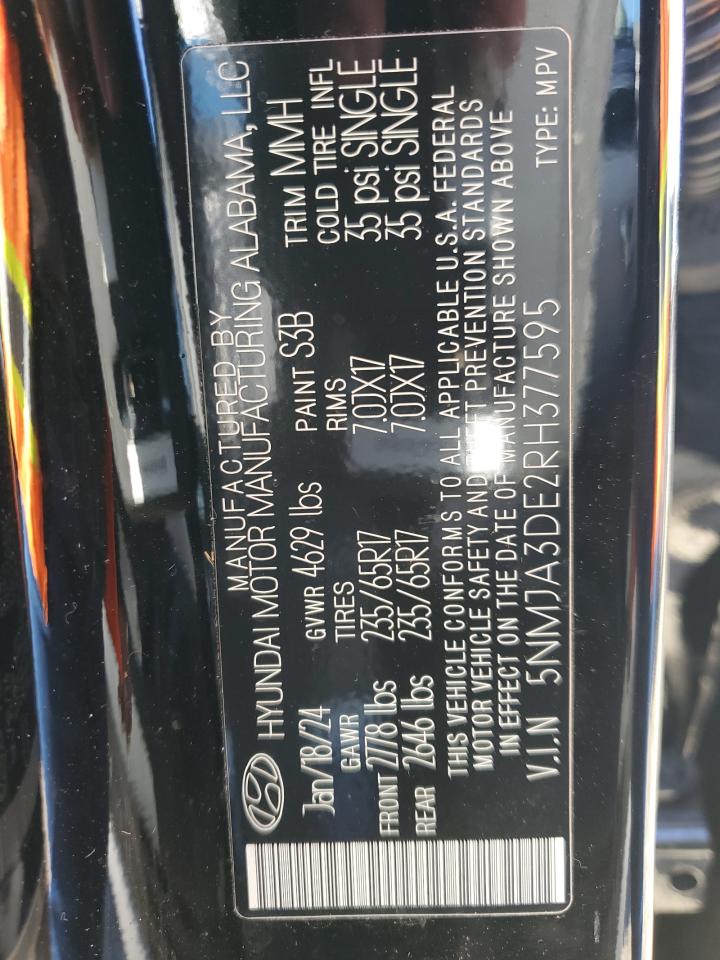 2024 Hyundai Tucson VIN 5NMJA3DE2RH377595 Copart auction photo, rollover damage thumbnail 13