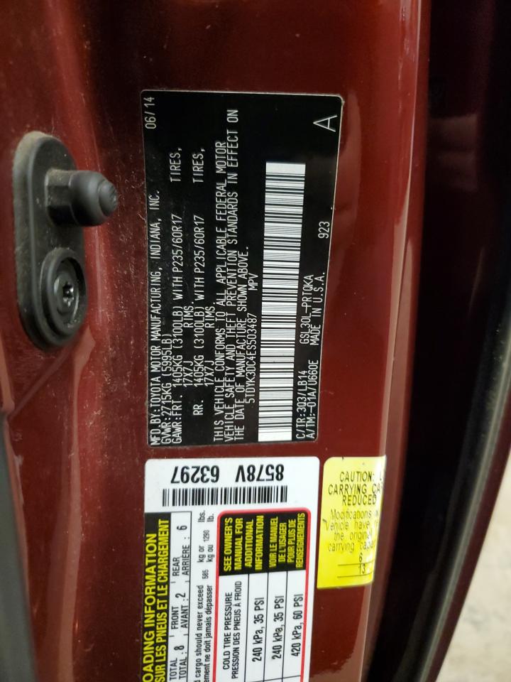 2014 Toyota Sienna VIN 5TDYK3DC4ES503487 Copart auction photo, front end damage thumbnail 13