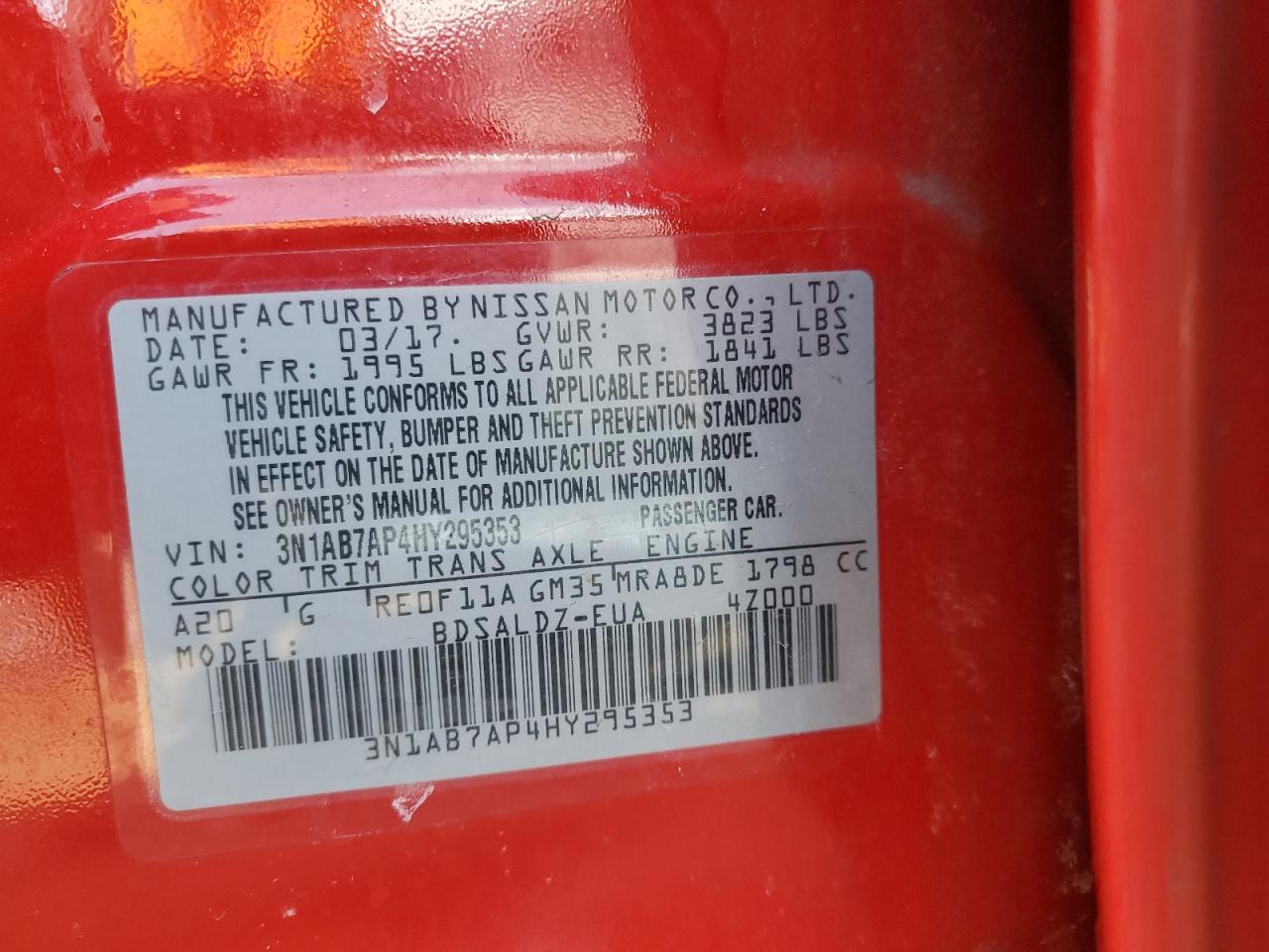 2017 Nissan Sentra VIN 3N1AB7AP4HY295353 Copart auction photo, front end / rear end damage thumbnail 12