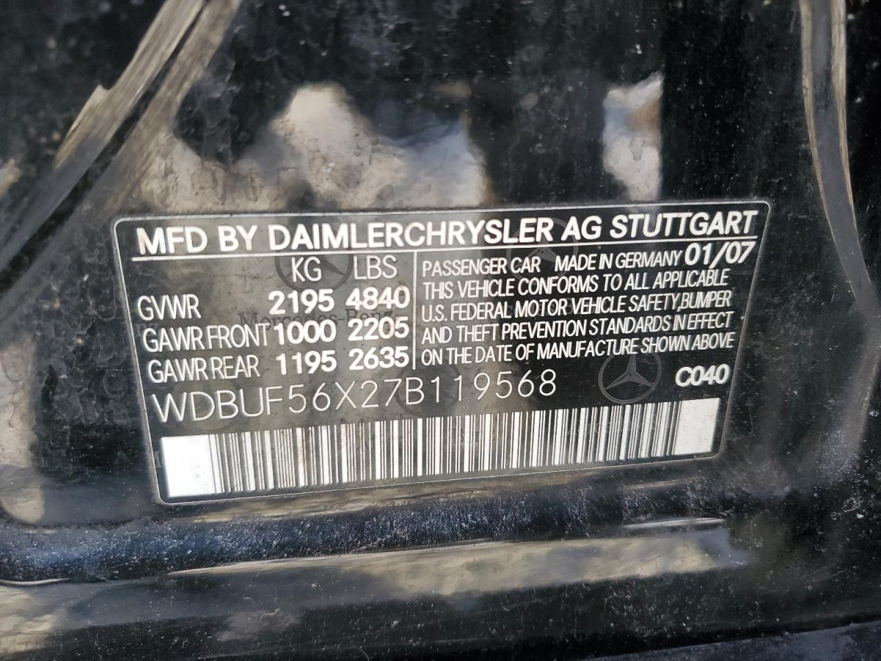 2007 Mercedes-Benz E-klasse VIN WDBUF56X27B119568 Copart auction photo, front end damage thumbnail 14