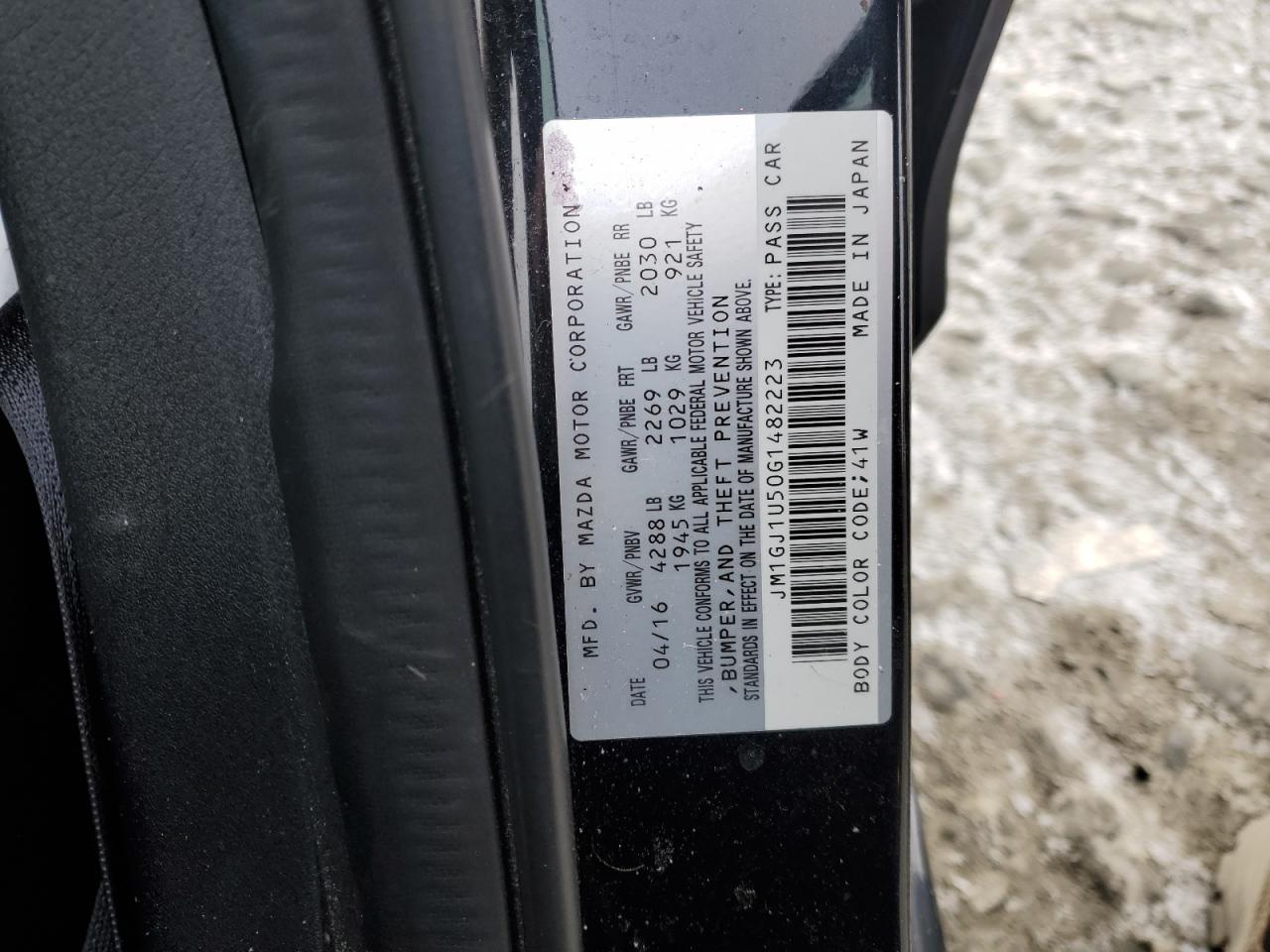 2016 Mazda 6 VIN JM1GJ1U50G1482223 Copart auction photo, side / front end damage thumbnail 12