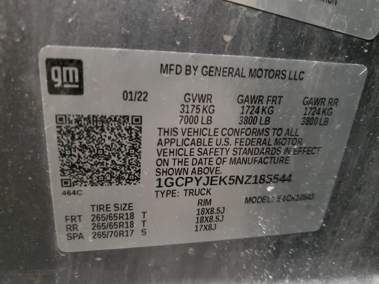 2022 Chevrolet Silverado VIN 1GCPYJEK5NZ185544 Copart auction photo, rear end / undercarriage damage thumbnail 12