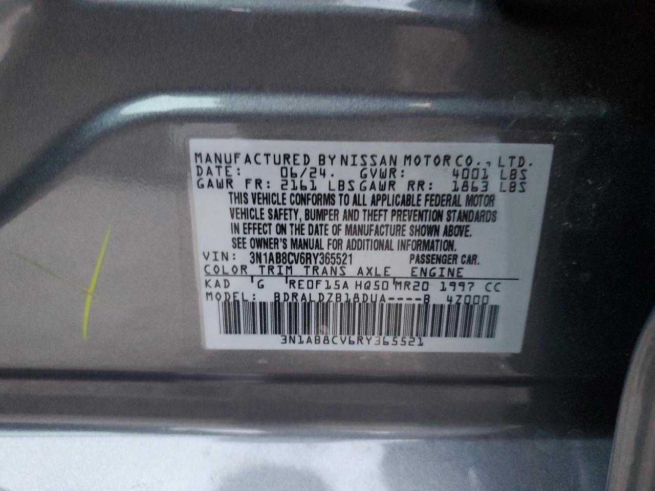 2024 Nissan Sentra VIN 3N1AB8CV6RY365521 Copart auction photo, front end / side damage thumbnail 13