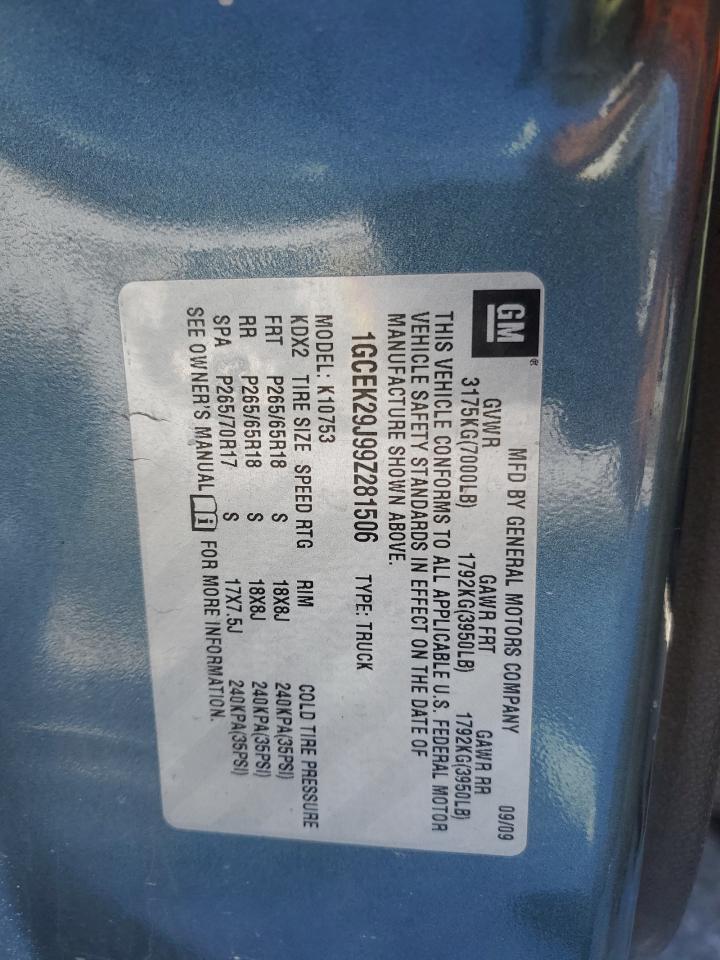 2009 Chevrolet Silverado VIN 1GCEK29J99Z281506 Copart auction photo, front end damage thumbnail 12