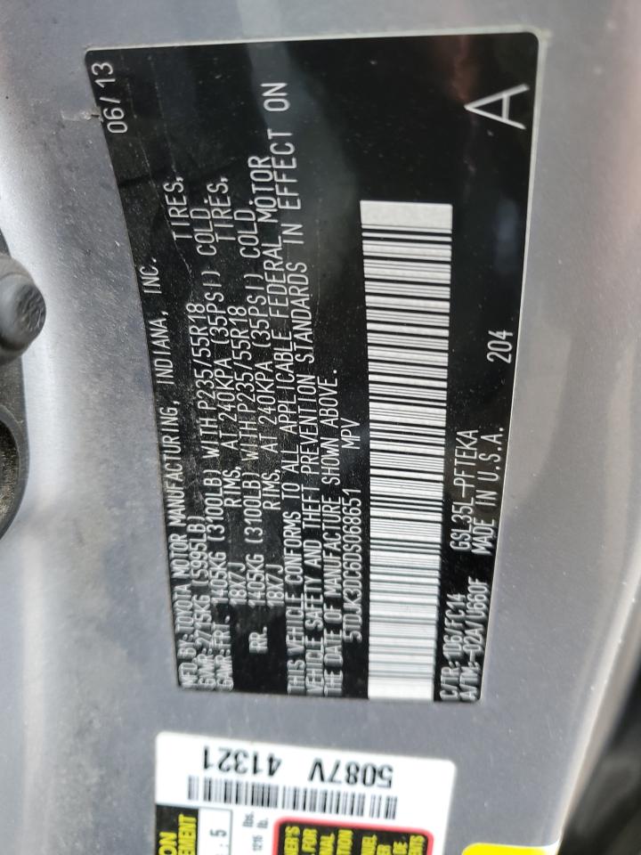 2013 Toyota Sienna VIN 5TDJK3DC6DS068651 Copart auction photo, front end damage thumbnail 13