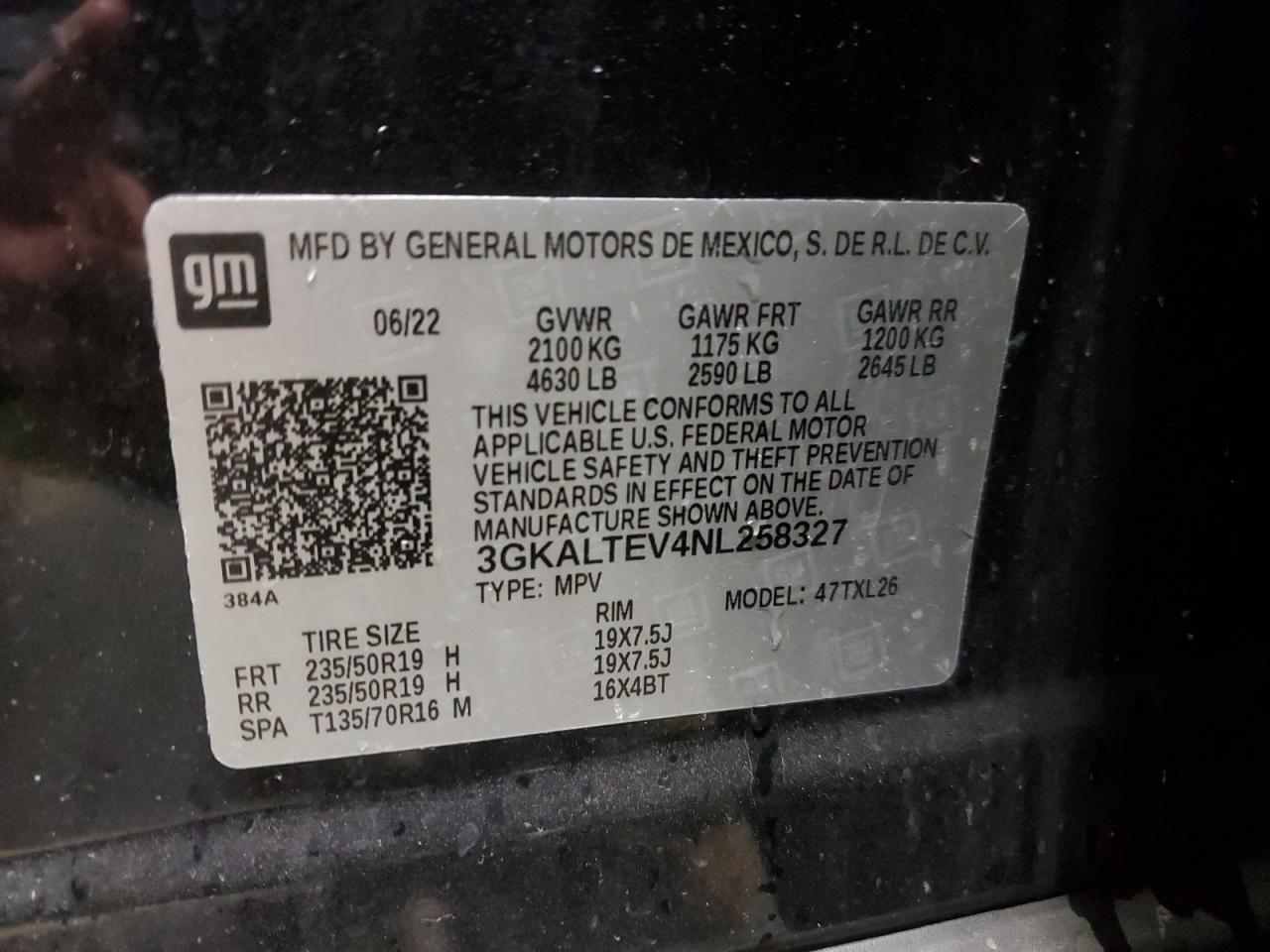 2022 GMC Terrain VIN 3GKALTEV4NL258327 Copart auction photo, front end / mechanical damage thumbnail 14