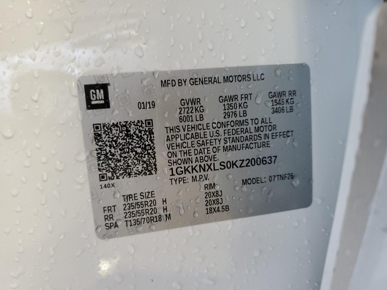 2019 GMC Acadia VIN 1GKKNXLS0KZ200637 Copart auction photo, rear end damage thumbnail 14