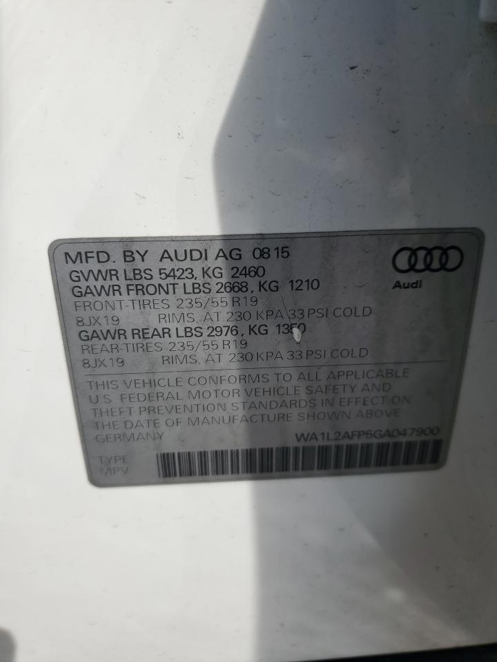 2016 Audi Q5 VIN WA1L2AFP5GA047900 Copart auction photo, front end / hail damage thumbnail 13