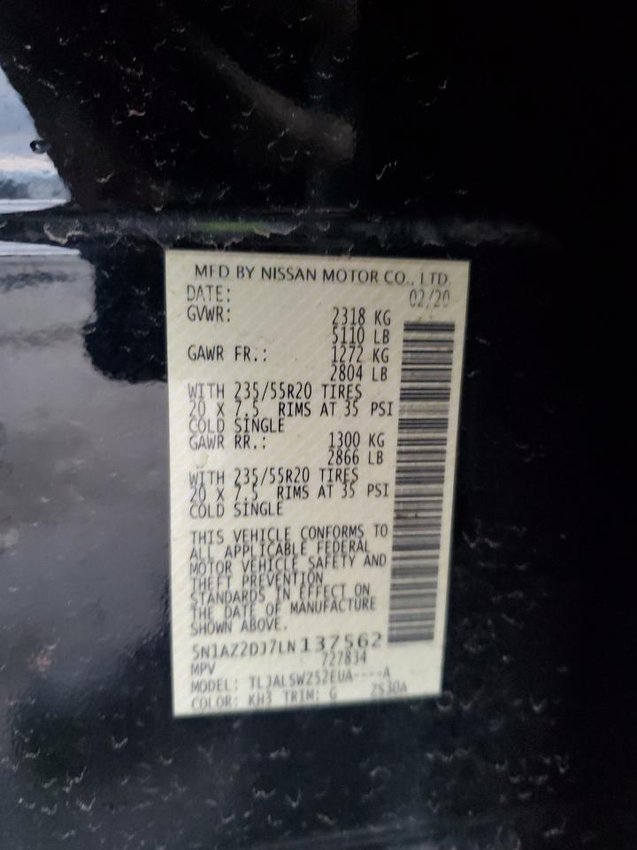 2020 Nissan Murano VIN 5N1AZ2DJ7LN137562 Copart auction photo, all over damage thumbnail 15
